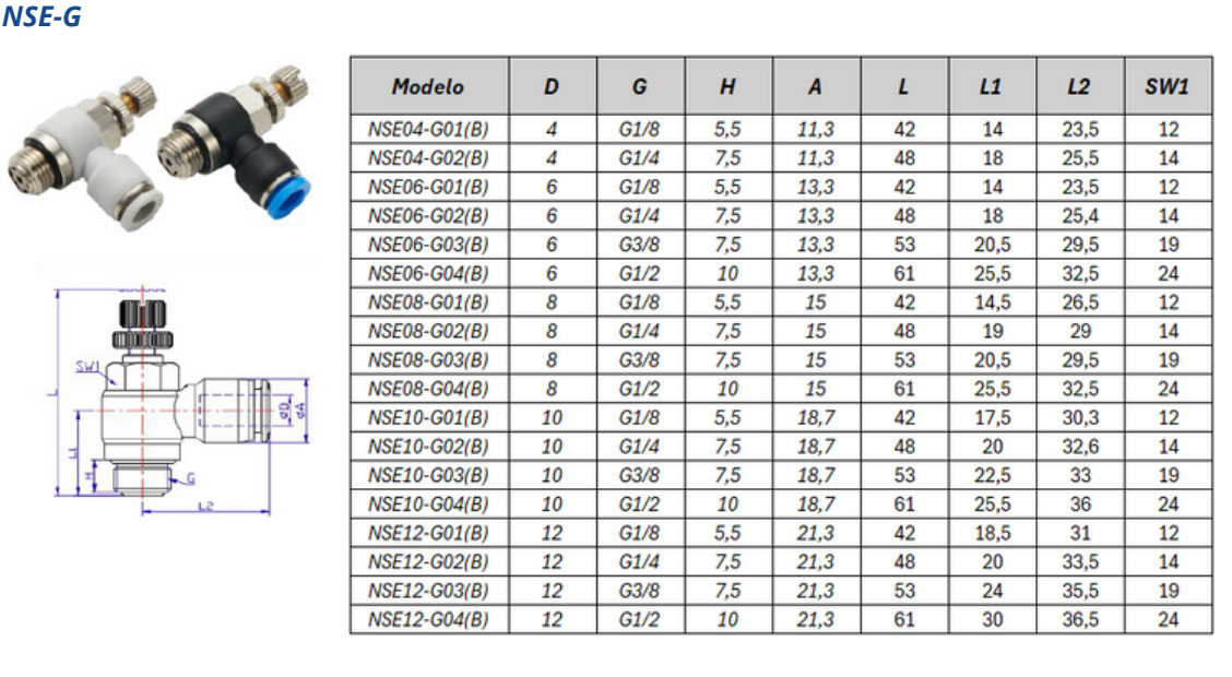 Conexão Reguladora de Fluxo NSE-G - Especificações Técnicas