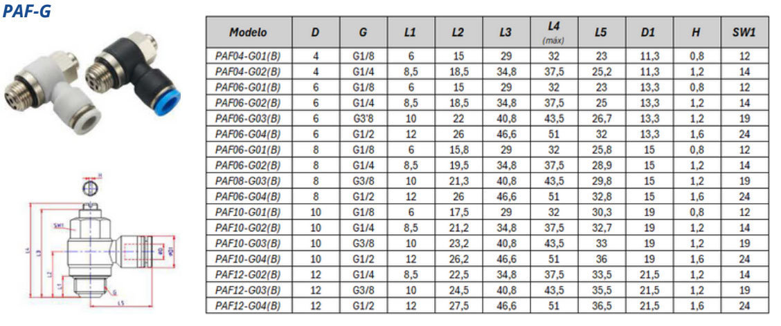Conexão Reguladora de Fluxo PAF-G - Especificações Técnicas