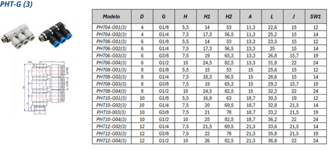 Conexão Instantânea PHT-G (3) - Especificações Técnicas